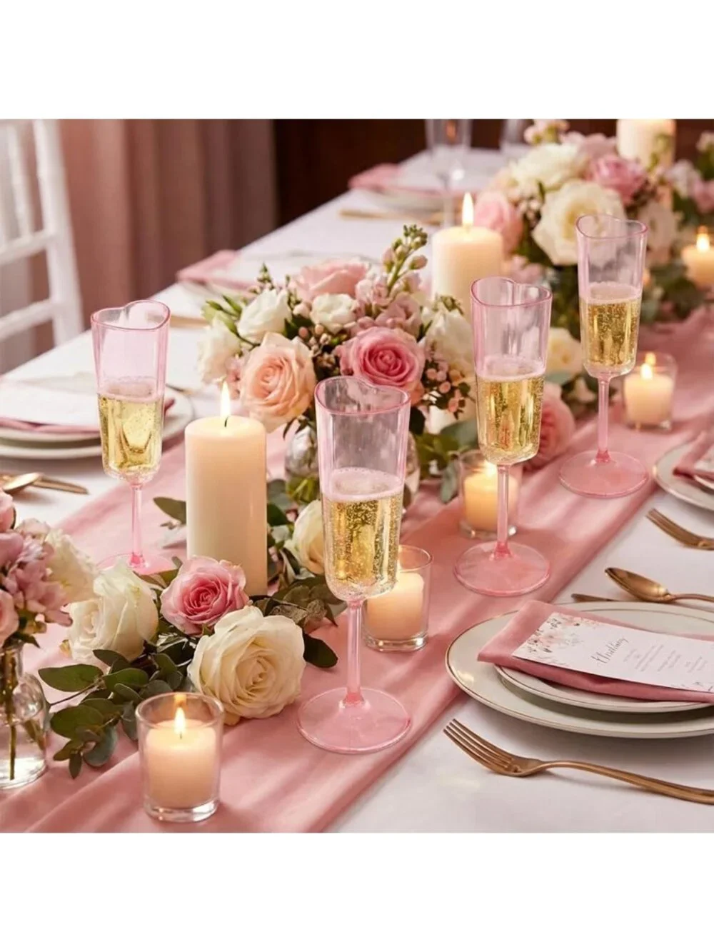 12 PCS Heart Shaped Champagne Flutes - Elegant Plastic Goblets for Weddings